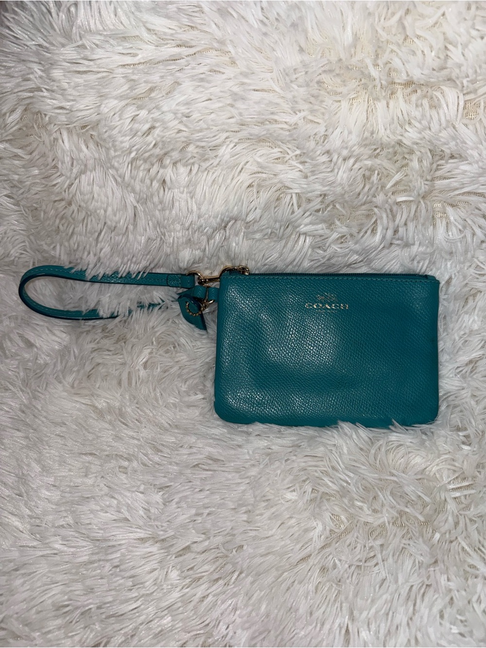 Coach Teal Leather Corner Wristlet Compact Wallet